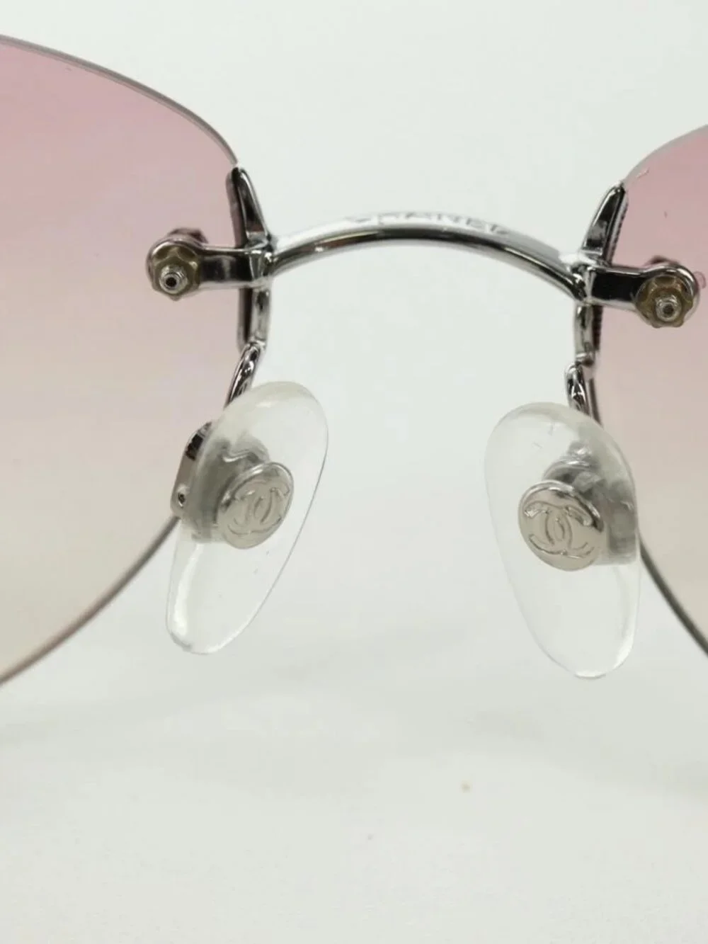 CHANEL Rimless CC Sunglasses metal Purple CC Auth am11594V